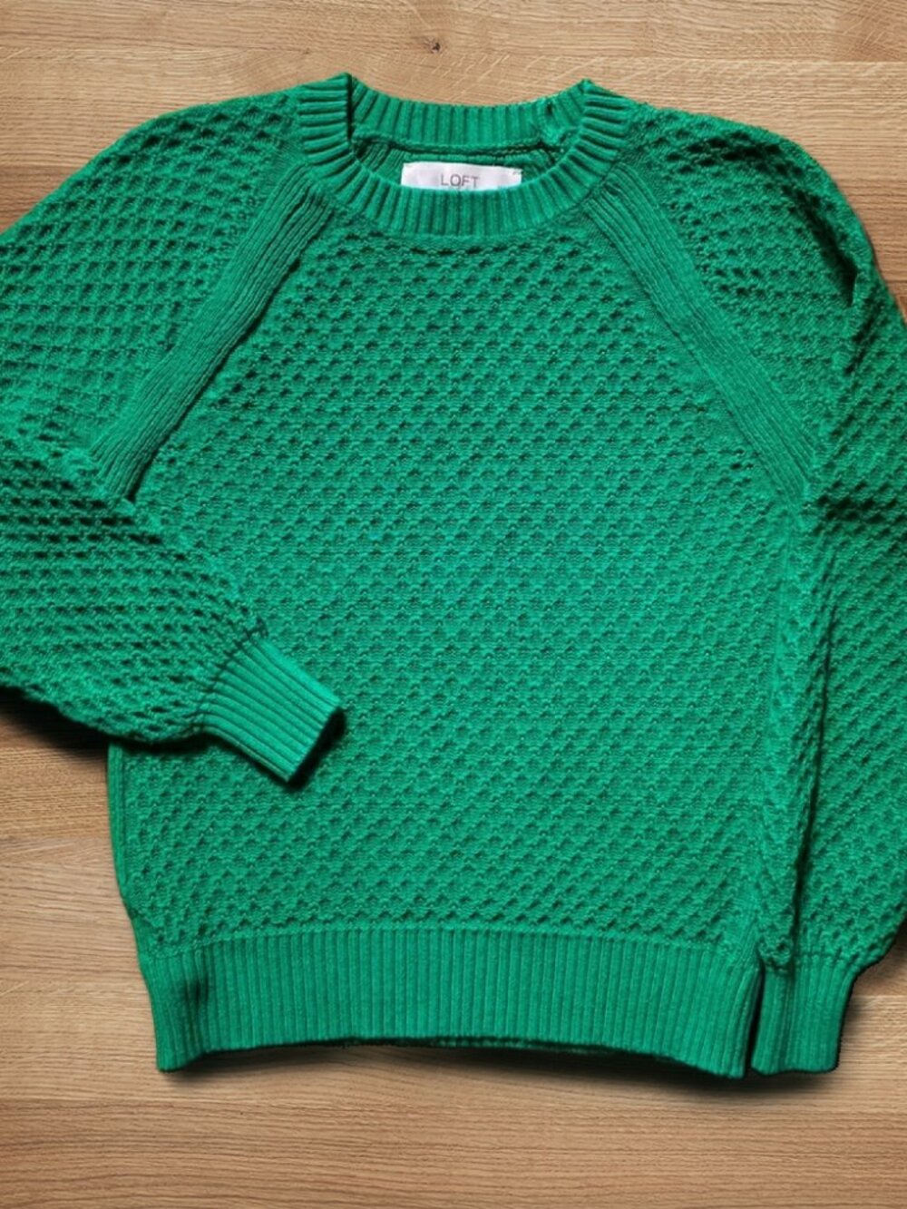 LOFT Emerald Green Textured Raglan Sweater